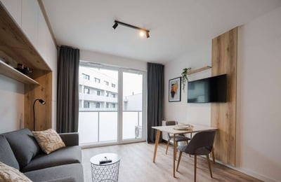 Location d’un appartement meublé et chaleureux d’1 pièce, 23 m², Partynice, Wrocław, Pologne